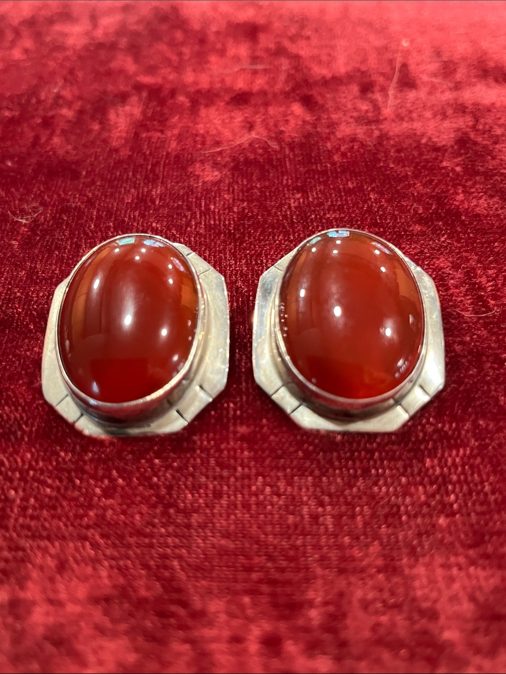 Vintage Carnelian Oval Sterling Silver Earrings